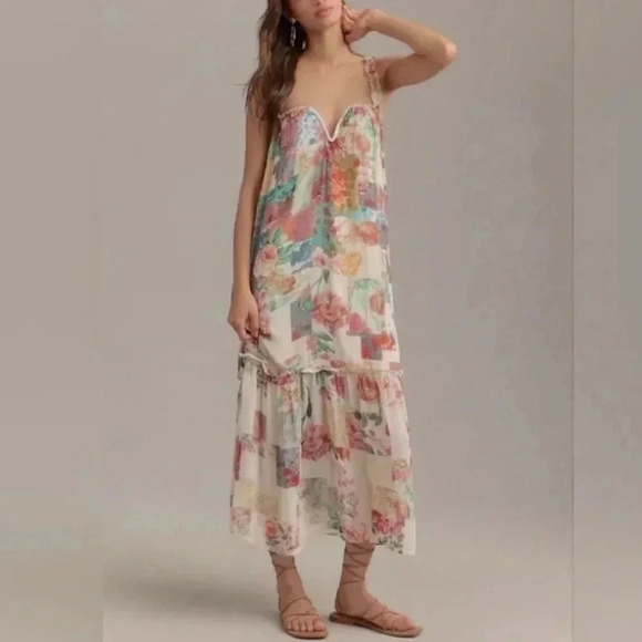 NWT Anthropologie Chiffon Floral Smock Cottagecore Midi Dress Size Medium - Picture 3 of 9
